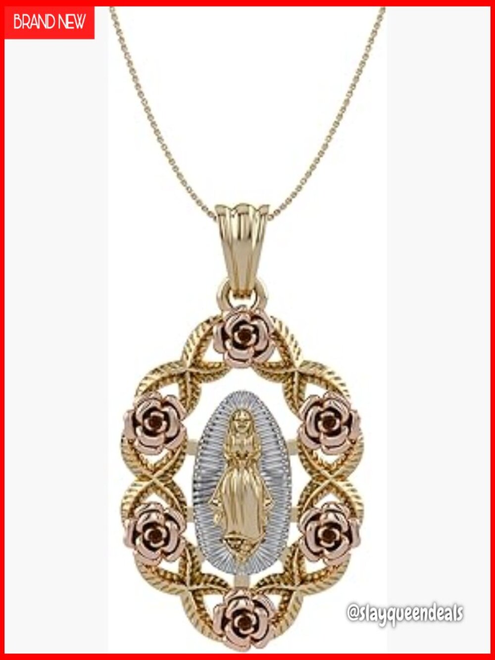 Our Lady of Guadalupe Pendant 14K Gold over Sterling Silver 18" Chain Religious